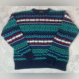 Vintage Textured 3D Sweater Mens XL Blue Green Y2K 90s Marc Lewis Chunky Grandpa